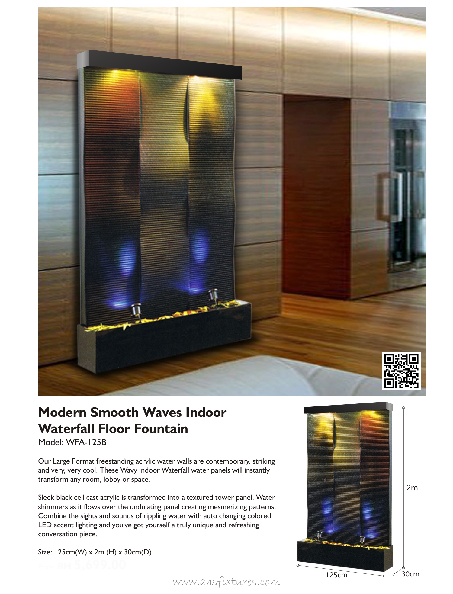 WFA-125B Smooth Waves Floor Fountain AHS Fixtures Malaysia